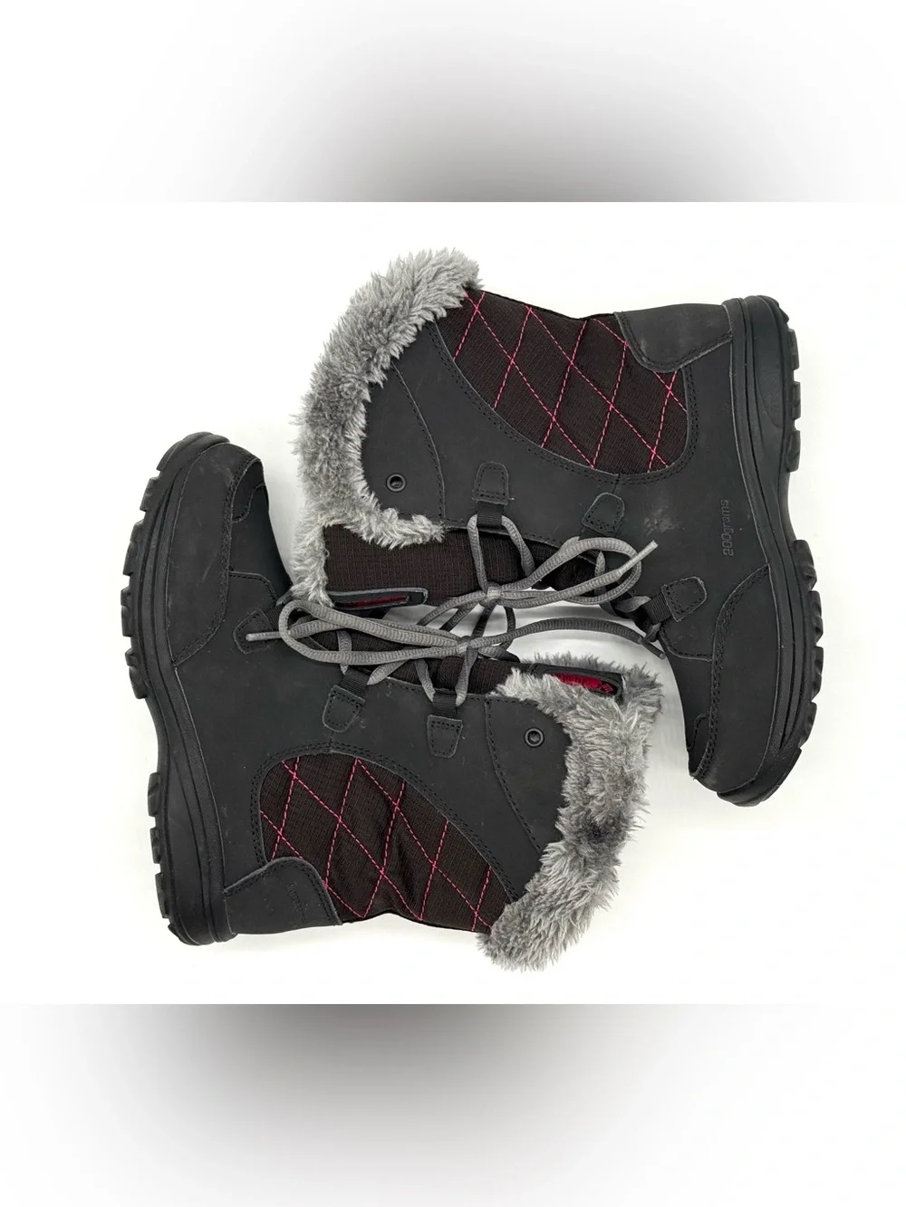 GUC Columbia Girls Ice Maiden Lace Up Quilted Faux Fur Black Winter Snow Boots 2